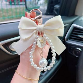 Móc Khóa Hình Nơ Đính Ngọc Trai - Phụ Kiện Ô Tô Túi Xách Thời Trang khaihuyauto