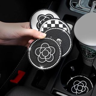 Miếng Lót Cốc Ô Tô Đính Đá Hoa Trà Trang Trí Nội Thất Xe Cao Cấp, Đế Lót Cốc Cao Su- Mộc Lan Car