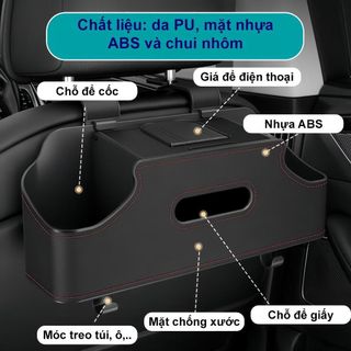 Hộp Đựng Đồ Treo Ghế Ô Tô Da PU Đa Năng Kiêm Khay Để Cốc, Giá Để Điện Thoại, Hộp Đựng Giấy, Móc Treo Đồ Nội Thất