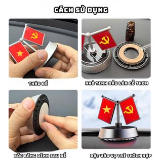 Bộ Cờ Tổ Quốc & 3 Vị Lãnh Tụ Trang Trí Ô Tô Chạy Bằng Năng Lượng Mặt Trời, Khuếch Tán Hương Thơm Tặng Tinh Dầu