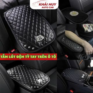 Tấm Lót Đệm Tỳ Tay Ô Tô -Đệm Trang Trí Xe Hơi Chất Liêu Da PU Cao Cấp Thiên Nga Vương Miện