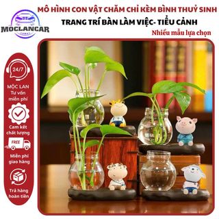 Sét Thú Cưng Bò Sữa, Hươu, Sư Tử, Thỏ Kèm Bình Thủy Sinh – Trang Trí Bàn Học, Bàn Làm Việc