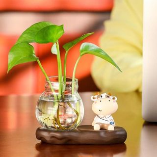 Sét Thú Cưng Bò Sữa, Hươu, Sư Tử, Thỏ Kèm Bình Thủy Sinh – Trang Trí Bàn Học, Bàn Làm Việc