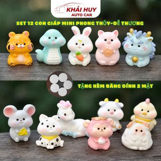 Bộ 12 Con Giáp Mini Phong Thủy – Trang Trí Taplo, Tiểu Cảnh – Có Băng Keo Khaihuyauto