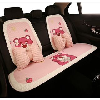 Bộ Lót Ghế Tản Nhiệt Hoạt Hình , Gấu Dâu Lotso Dễ Thương , Đệm Ghế Ô Tô, Đệm Lót Ghế Chống Trợt, Thoáng Khí