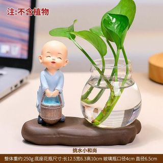 Bình Thủy Sinh Mini Kèm Tượng Chú Tiểu Áo Xám – Gánh Củi / Ca Hát – Trang Trí Bàn Làm Việc / Quà Tặng
