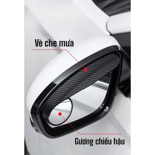 Gương Chiếu Hậu Tròn Nhỏ Tự Động Đảo Ngược Điểm Mù 360 Độ Đa Năng Sét 2 Vè Che Mưa - Đen Vân Carbon