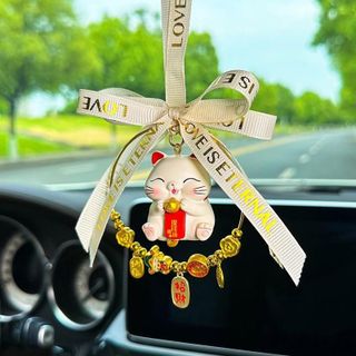 Khánh treo xe mèo thần tài mang lại may mắn tài lộ,khánh gấu dâu Losto đáng yêu trang trí xe hơi treo gương chiếu hậu Nội Thất