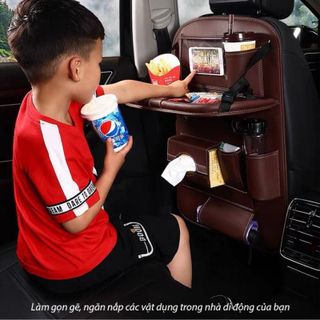 Túi Để Đồ Sau Ghế ô Tô , Túi Treo Lưng Ghế Xe Hơi Chất Liệu Da Pu Cao Cấp (Loại có bàn ăn) khaihuyauto