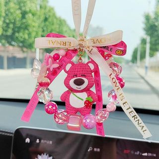 Khánh treo xe mèo thần tài mang lại may mắn tài lộ,khánh gấu dâu Losto đáng yêu trang trí xe hơi treo gương chiếu hậu Nội Thất