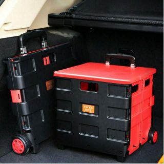 Thùng đựng đồ gấp gọn Vali kéo đa năng 45L màu đỏ đen- Dùng trên ô tô, đi siêu thị, di chuyển đồ nặng
