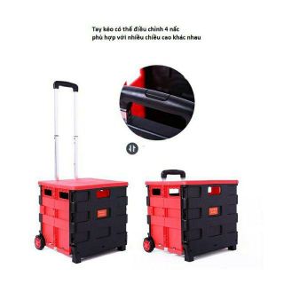 Thùng đựng đồ gấp gọn Vali kéo đa năng 45L màu đỏ đen- Dùng trên ô tô, đi siêu thị, di chuyển đồ nặng