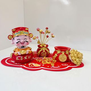 (Trang Trí Tết) Set Tượng Ông Thần Tài Hũ Vàng Mang Lại Tài Lộc, May Mắn Trang Trí Taplo Ôto, Bàn Trà