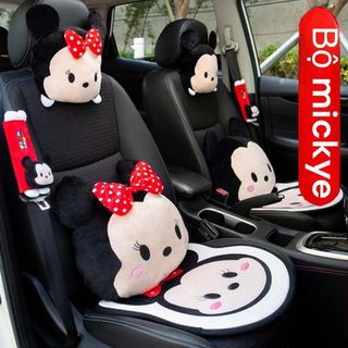 Gối Tựa Đầu + Tựa Lưng+Lót ghế+chốt an Toàn Hình Chuột Mickey và Chuột Minnie Dễ Thương Trang Trí Nội Thất Xe Hơi Cao Su