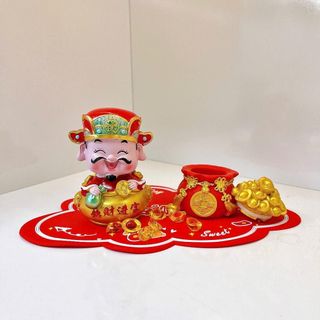 (Trang Trí Tết) Set Tượng Ông Thần Tài Hũ Vàng Mang Lại Tài Lộc, May Mắn Trang Trí Taplo Ôto, Bàn Trà