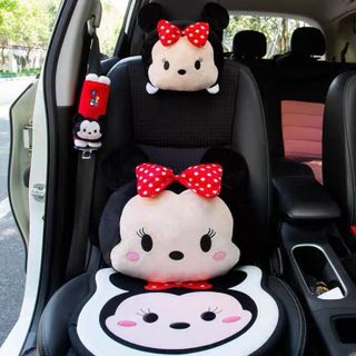 Gối Tựa Đầu + Tựa Lưng+Lót ghế+chốt an Toàn Hình Chuột Mickey và Chuột Minnie Dễ Thương Trang Trí Nội Thất Xe Hơi Cao Su
