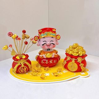 (Trang Trí Tết) Set Tượng Ông Thần Tài Hũ Vàng Mang Lại Tài Lộc, May Mắn Trang Trí Taplo Ôto, Bàn Trà