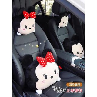 Gối Tựa Đầu + Tựa Lưng+Lót ghế+chốt an Toàn Hình Chuột Mickey và Chuột Minnie Dễ Thương Trang Trí Nội Thất Xe Hơi Cao Su