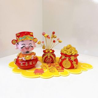 (Trang Trí Tết) Set Tượng Ông Thần Tài Hũ Vàng Mang Lại Tài Lộc, May Mắn Trang Trí Taplo Ôto, Bàn Trà