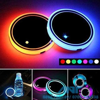 Phụ Kiện Trang Trí Lót Cốc Nước Trên Ô Tô Có Đèn LED RGB Cảm Biến Rung