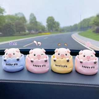 Trang trí Taplo Heo Happy,Lucky &Love Sweet Pig Trang Trí Xe Hơi Đầu Lắc Lư Dễ Thương-Mộc Lan Car