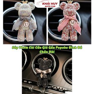 Sáp Thơm Cài Cửa Gió Ô Tô Hình Gấu Popobe Chân Dài Đính Đá Phối Nơ Bản Siêu Cấp Cực Đẹp khaihuyauto