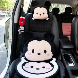 Gối Tựa Đầu + Tựa Lưng+Lót ghế+chốt an Toàn Hình Chuột Mickey và Chuột Minnie Dễ Thương Trang Trí Nội Thất Xe Hơi Cao Su