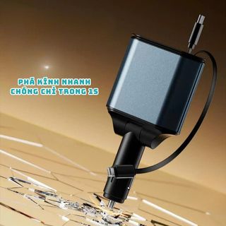 Tẩu Sạc Nhanh Ô Tô 120W 5in1 Kiêm Búa Phá Kính – Sạc Xe Hơi USB & Type-C, Tích Hợp 2 Dây Rút Gọn 80cm