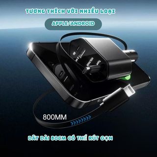 Tẩu Sạc Nhanh Ô Tô 120W 5in1 Kiêm Búa Phá Kính – Sạc Xe Hơi USB & Type-C, Tích Hợp 2 Dây Rút Gọn 80cm