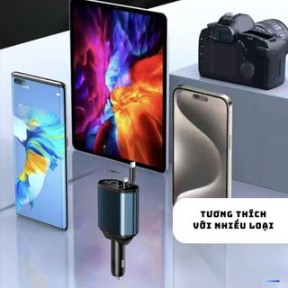 Tẩu Sạc Nhanh Ô Tô 120W 5in1 Kiêm Búa Phá Kính – Sạc Xe Hơi USB & Type-C, Tích Hợp 2 Dây Rút Gọn 80cm