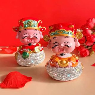 Ông Thần Tài Ngồi Trong Hũ Tiền Và Thỏi Vàng Đính Đá Phúc Lộc May Mắn Decor Taplo Ô Tô,Ban Thần Tài,Bàn Làm Việc