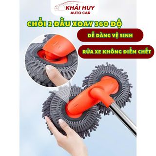 Chổi Lau Rửa Xe Ô Tô Chuyên Dụng, Chổi 2 đầu xoay 360 độ lông xám mẫu mới 2024