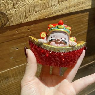 Ông Thần Tài Ngồi Trong Hũ Tiền Và Thỏi Vàng Đính Đá Phúc Lộc May Mắn Decor Taplo Ô Tô,Ban Thần Tài,Bàn Làm Việc