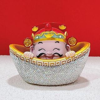 Ông Thần Tài Ngồi Trong Hũ Tiền Và Thỏi Vàng Đính Đá Phúc Lộc May Mắn Decor Taplo Ô Tô,Ban Thần Tài,Bàn Làm Việc