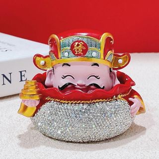 Ông Thần Tài Ngồi Trong Hũ Tiền Và Thỏi Vàng Đính Đá Phúc Lộc May Mắn Decor Taplo Ô Tô,Ban Thần Tài,Bàn Làm Việc