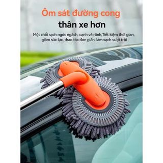 Chổi Lau Rửa Xe Ô Tô Chuyên Dụng, Chổi 2 đầu xoay 360 độ lông xám mẫu mới 2024