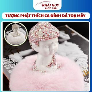 Tượng Phật Thích Ca Tọa Mây Đính Đá Pha Lê – Trang Trí Xe Hơi, Bàn Làm Việc – Tặng Kèm Tinh Dầu Thơm | KHAIHUYAUTO