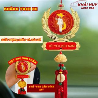 Tổng Hợp Khánh Treo Gương Ô Tô + Bông Lúa Vàng – Trang Trí Xe Hơi Kim Loại 2 Mặt"Vạn Dặm Bình An"+"Tôi Yêu Việt Nam"