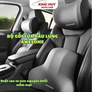 AWESOME Bộ tựa đầu tựa lưng cao su non nguyên khối - Gối tựa đầu tựa lưng trên ô tô vỏ bọc vải cotton không xù
