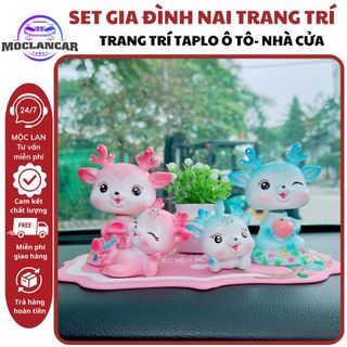 Set Gia Đình Nai Trang Trí Taplo Ô Tô, Bàn Làm Việc, Góc Học Tập Đầu Nai Lắc Lư Dễ Thương- Mộc Lan