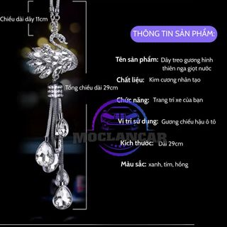 Dây Khánh Treo Gương Ô Tô Mặt Thiên Nga Đuôi Giọt Nước, Khánh Thiên Nga Đính Đá, Thiết Kế Sang Trọng