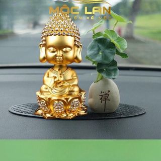Tượng Thích Ca Mâu Mạ Vàng Đính Đá Đầu Lò Xo Trang Trí Taplo Bàn Làm Việc Mang Lại An Nhiên May Mắn Decor Phòng Trang Trí Nhà
