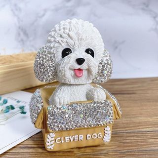 chú chó đính đá thông minh ngồi hộp đầu lắc lư-chất liệu sứ cao cấp-trang trí Taplo