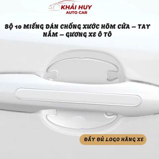 BỘ 10 MIẾNG DÁN CHỐNG XƯỚC HÕM CỬA – TAY NẮM – GƯƠNG XE Ô TÔ FULL LOGO HÃNG XE KHAIHUYAUTO