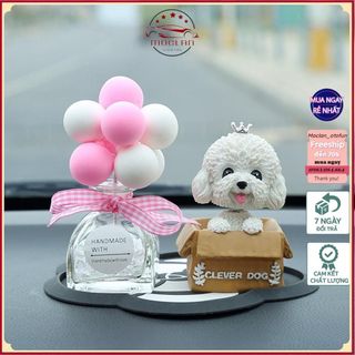 chú chó đính đá thông minh ngồi hộp đầu lắc lư-chất liệu sứ cao cấp-trang trí Taplo