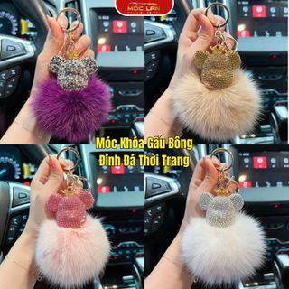 Móc Khóa Gấu Bông Đính Đá Thời Trang - Móc Khóa Bearbrick Gấu Full Đá Đế Lông thỏ Cao Cấp Treo Túi Sách Chìa Khoá Móc Khoá Caro Pikachu Đinh