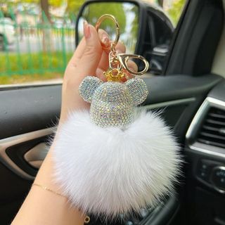 Móc Khóa Gấu Bông Đính Đá Thời Trang - Móc Khóa Bearbrick Gấu Full Đá Đế Lông thỏ Cao Cấp Treo Túi Sách Chìa Khoá Móc Khoá Caro Pikachu Đinh