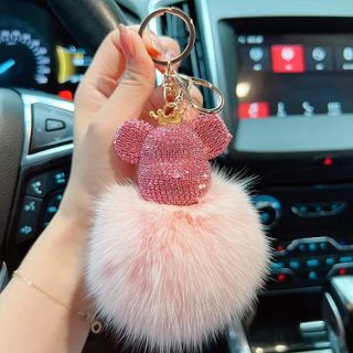 Móc Khóa Gấu Bông Đính Đá Thời Trang - Móc Khóa Bearbrick Gấu Full Đá Đế Lông thỏ Cao Cấp Treo Túi Sách Chìa Khoá Móc Khoá Caro Pikachu Đinh