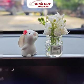Set Thỏ Và Lọ Hoa Mini Trang Trí Taplo Màn Hình DVD Bàn Làm Việc Trang Trí Nội Thất Ô Tô Dễ Thương