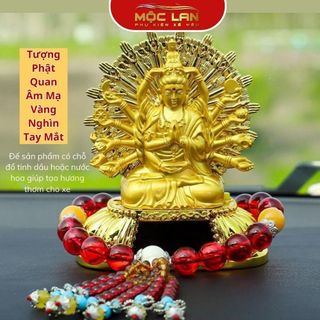 Tượng Phật Quan Âm Mạ Vàng Nghìn Tay Mắt Năng Lượng Mặt trời Trang Trí Bàn Làm Việc Taplo Ô Tô Decor Phòng Trang Trí Nhà Tranh Phòng Khách